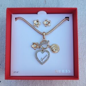 GUESS Heart & Flower Necklace & Earrings Set